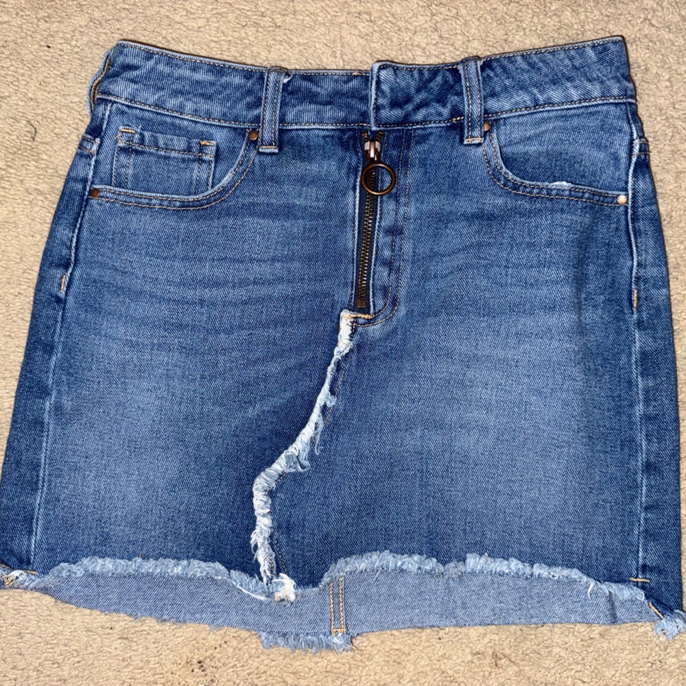 Pacsun Circle Zipper Denim Mini Skirt with Frayed Hem